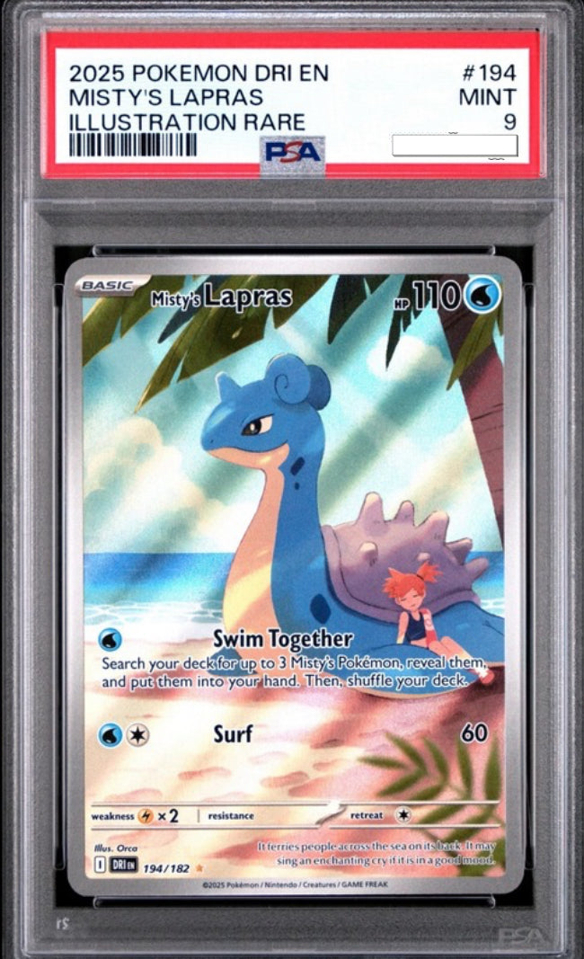 2025 Pokemon Dri En-Destined Rivals 194 Misty's Lapras Illustration Rare - PSA 9