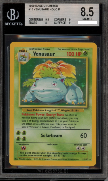 1999 Venusaur Base Set Unlimited Holo Rare #15 BGS 8.5