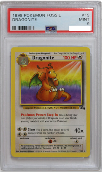 1999 POKEMON FOSSIL 19 DRAGONITE MINT 9 (Pop 459)
