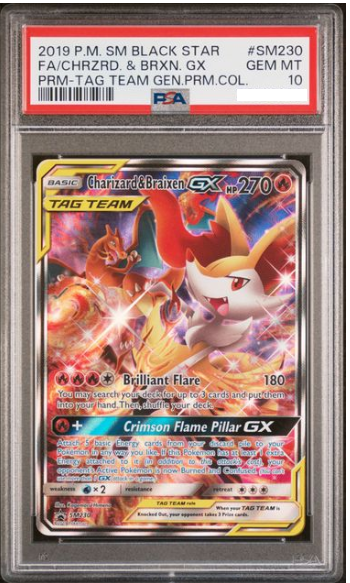 2019 POKEMON SM BLACK STAR PROMO #SM230 FULL ART/CHARIZARD & BRAIXEN GX PSA 10
