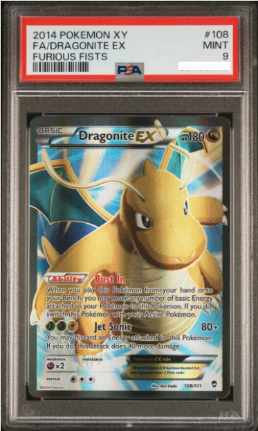 2014 POKEMON XY FURIOUS FISTS 108 FA/DRAGONITE EX - PSA 9
