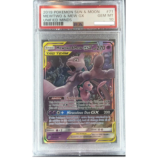 PSA 10 Pokemon Sun & Moon Mewtwo & Mew GX Unified Minds Full Art 71/236