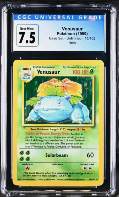 1999 Pokemon Venusaur Unlimited Holo #15/102 Base Set CGC 7.5