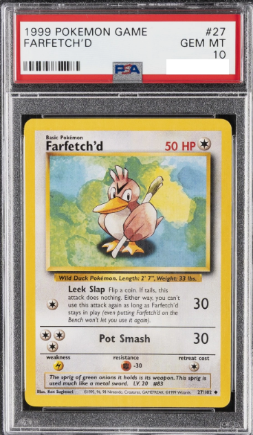 1999 POKEMON BASE SET UNLIMITED #27 FARFETCH'D PSA 10