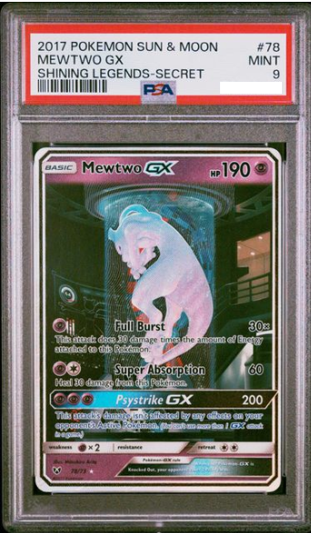 2017 POKEMON SUN & MOON SHINING LEGENDS SECRET #78 MEWTWO GX PSA 9