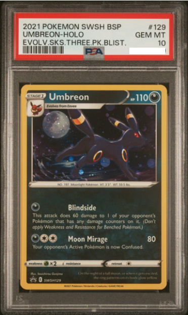 2021 POKEMON SWSH BLACK STAR PROMO 129 UMBREON-HOLO EVOLVING SKIES THREE PACK BLISTERS PSA 10